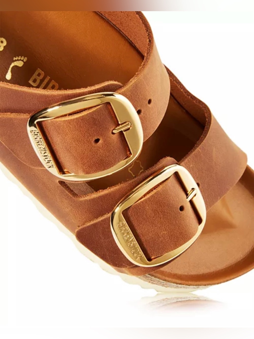 Birkenstock Arizona Big Buckle Sandal in Gold/Cognac -Size 6